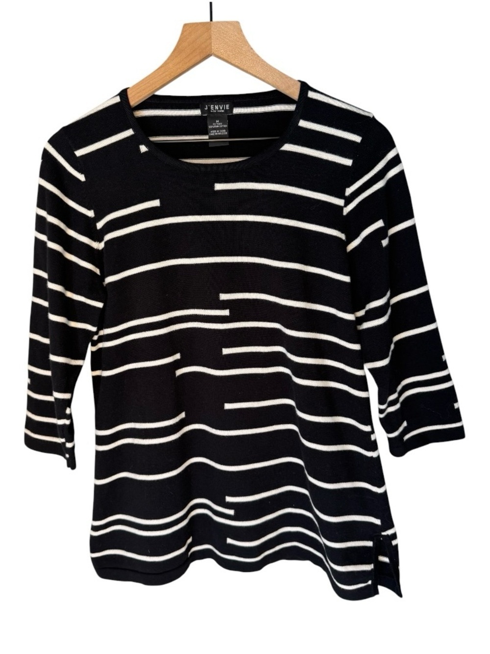 J’ENVIE New York Black Broken Stripe Pima Cotton Long Sleeve Tunic Sweater Sz M